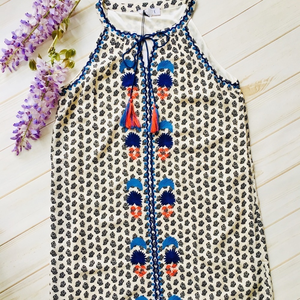 NEW THML Floral Embroidered Tunic Halter Neck Mini Dress size XS - Picture 6 of 16
